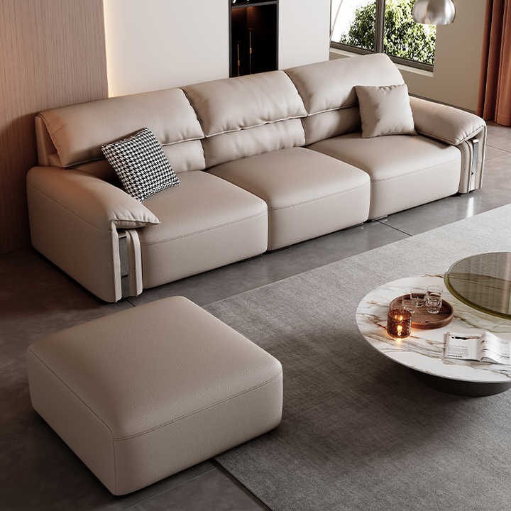 Italian Modern Simple Large Small Apartment Straight Row New Style Cat Claw Leather Sofa Luxury Living Room Leather Set Sponge